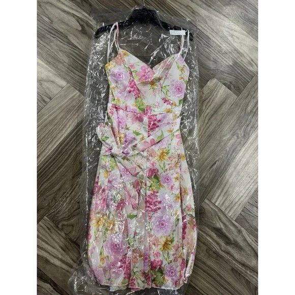 City Studio Juniors' Women's Ivory Floral Cowl Neck Self-Tie Dress Size 11/12 - Picture 13 of 14